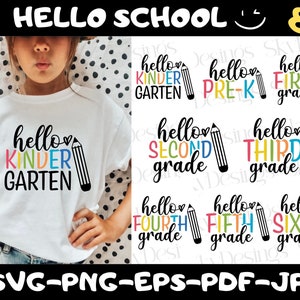 Back to School SVG Bundle, Hello School SVG, Teacher Svg, School, School Shirt for Kids Svg, Kindergarten Svg, Pre-k Svg, School Grades Svg
