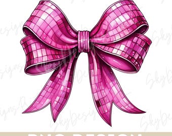 Pink Disco Bow PNG, Glitter Pink Bow PNG, Coquette Glitter Pink Bow Png, Pink Bow Png, Sparkle Pink Bow Png, Trendy Bow Png,Disco Ball Print