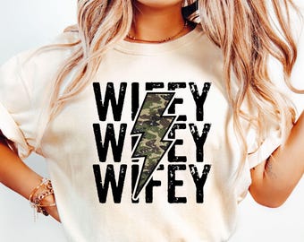 Wifey Camouflage Lightning Bolt PNG, Distressed Sublimation, Wifey Png, Wifey Shirt Png, Hunting Wife Shirt Png, Hunter Wife Png