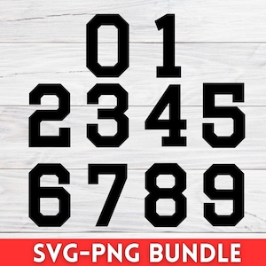 Deportes, Números de camiseta SVG PNG, Números deportivos SVG, Fuente universitaria SVG, Estilo de bloque negro en negrita, Números PNG SVG, Archivo de fuente no instalable