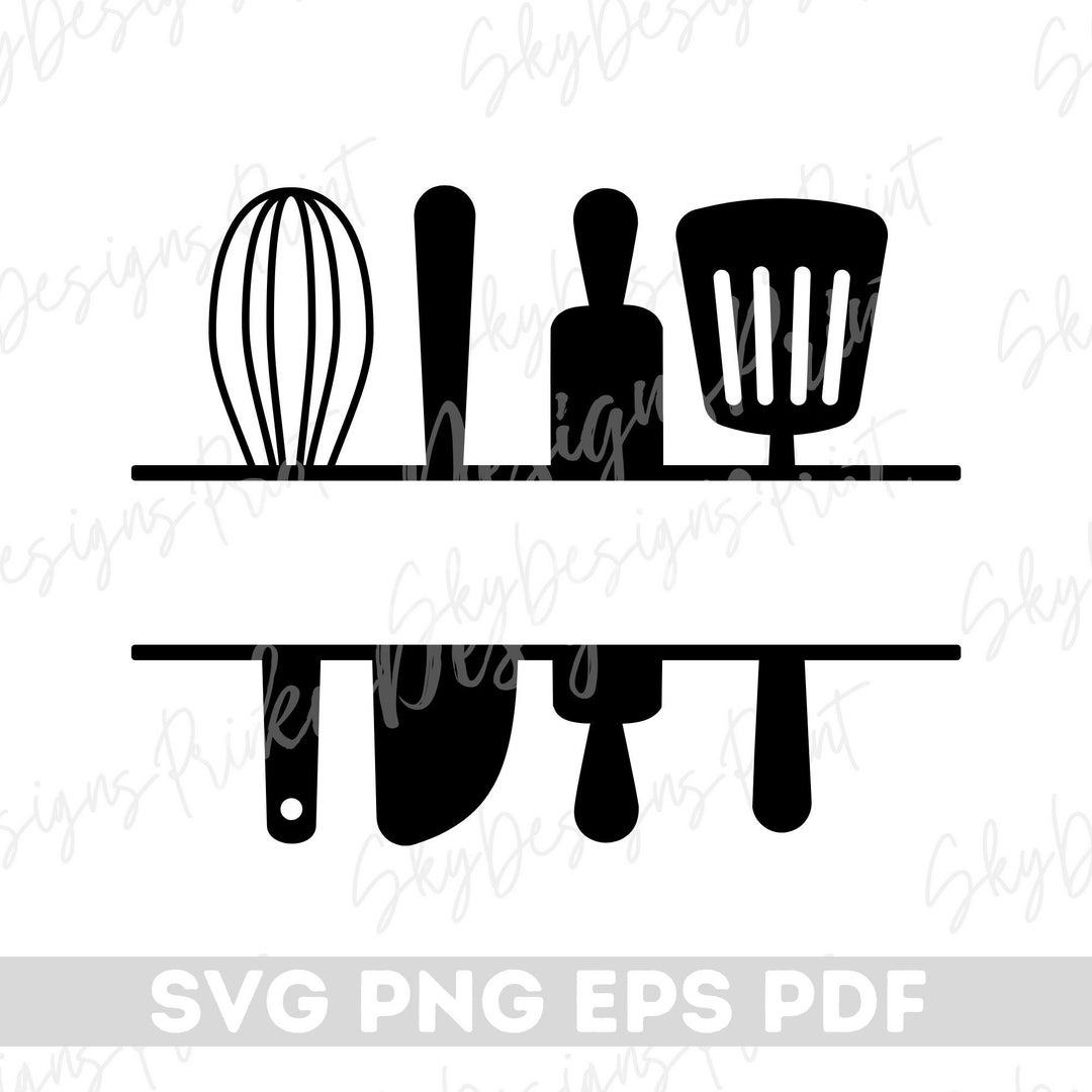 Cooking Split Frame Kitchen Split Frame Monogram SVG: Cooking Utensils, Baking (digital ...