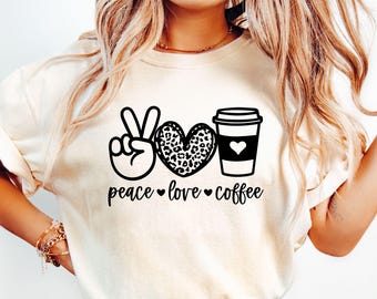 Peace Love Coffee SVG, Coffee Svg, Coffee Lover Svg, Coffee Shirt Svg, Coffee Mug Svg, Coffee Life Svg, Leopard Heart Svg, Love Coffee Svg