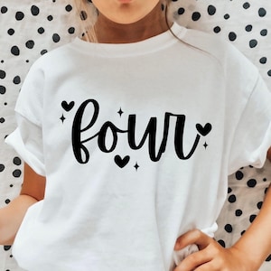 Vier SVG, 4e verjaardag Svg, vierde verjaardag Svg, verjaardag meisje Svg, 4e verjaardag meisje Shirt Svg, vier jaar oud, 4 Svg, verjaardagsfeestje Svg
