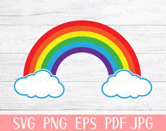 Rainbow with Clouds SVG PNG: Cricut Cut File (Digital Download)