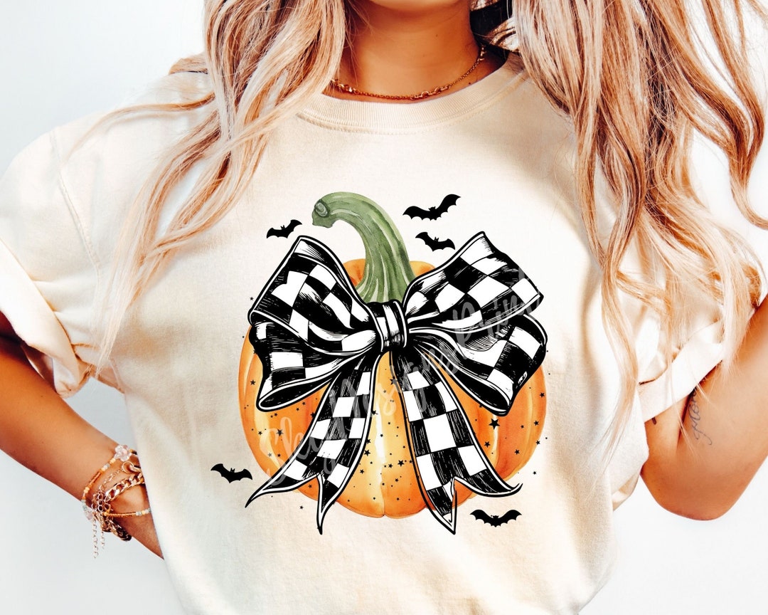 Retro Halloween Pumpkin PNG, Coquette Checkered Bow Png, Fall Png ...