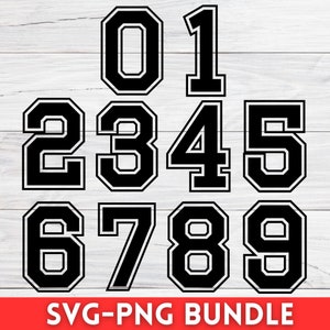 Sports, Jersey Numbers SVG PNG, Sport Numbers SVG, Black Bold With Outline, Varsity Font Svg, Numbers Png Svg, Not an Installable Font File