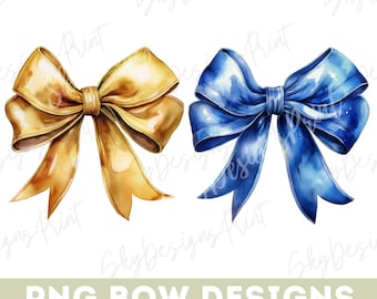Coquette Gold and Blue Bow PNG, Yellow Bow Png, Blue Bow Png, Coquette Bow Png, Watercolor Bow Png, Bow Clipart, Aesthetic Png, Trendy Png
