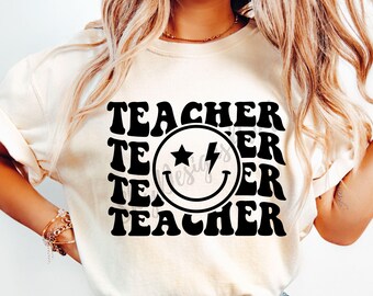 Enseignant SVG, Svg rétro enseignant, Svg de chemise de prof, Svg de sourire éclair, Svg de vie de prof, Png de prof, école, cadeau d'appréciation de prof