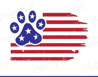 Tassavtryck amerikansk flagga SVG, 4 juli Svg, patriotisk hundälskare Svg, hund katt mamma Svg, tass Svg, rolig 4 juli Svg, USA flagga Svg, Png