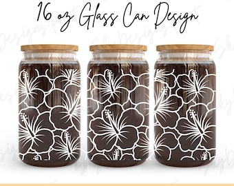Hibiscus Flower 16oz Libbey Glass Can Wrap SVG PNG (Digital Download)