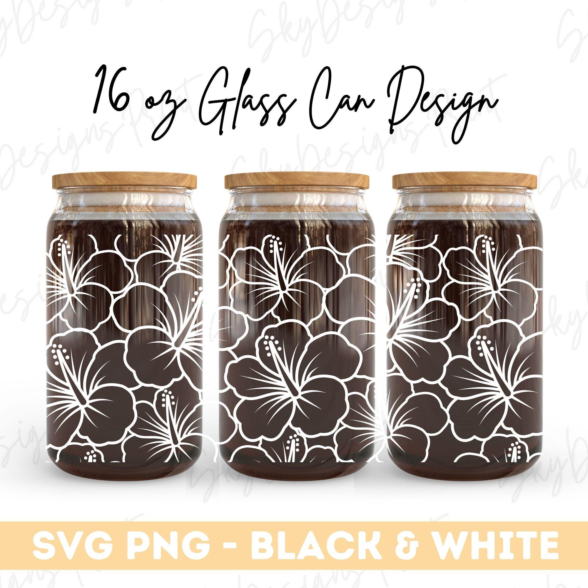 Hibiscus Flower 16oz Libbey Glass Can Wrap SVG PNG (digital Download ...