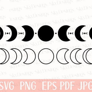 Fichiers Svg de Phase de lune, Svg de lune, croissant de lune Svg, Svg de Phases de lune, Svg céleste, Svg de Cycle de lune, Clipart de Phase de lune, lune Cricut coupe fichiers