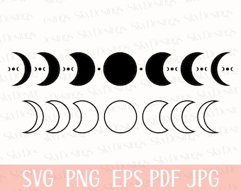 Moon Phase Svg Files, Moon Svg, Crescent Moon Svg, Moon Phases Svg, Celestial Svg, Moon Cycle Svg, Moon Phase Clipart, Moon Cricut cut files