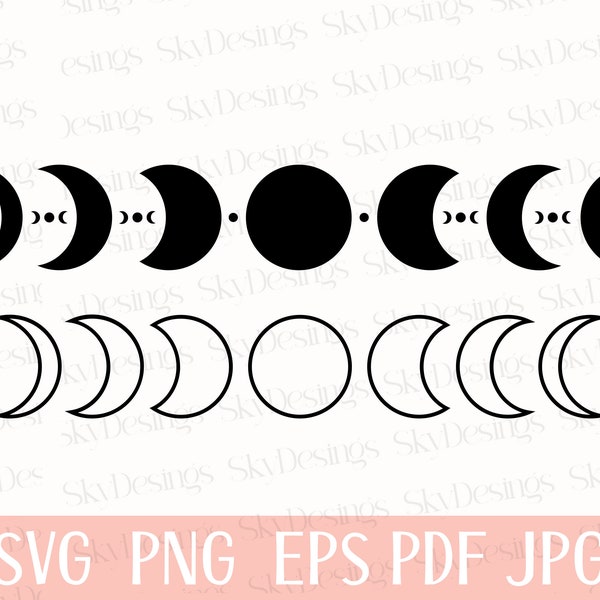 Moon Phase Svg Files, Moon Svg, Crescent Moon Svg, Moon Phases Svg, Celestial Svg, Moon Cycle Svg, Moon Phase Clipart, Moon Cricut cut files