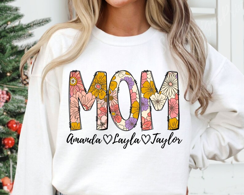 Floral Mom PNG, Mom Shirt Png, Personalized Mom With Kids Names, Boho