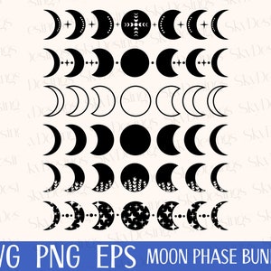 Moon Phase SVG Bundle, Moon SVG, Crescent Moon Svg, Mystic Celestial Svg, Moon Clipart, Moon Vector, Mystical Moon Svg, Moon Cut File Cricut