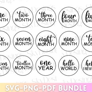 Hito mensual del bebé Svg, Hito mensual Svg, Hito del bebé Svg, Rondas de hitos del bebé Svg, Hola mundo Svg, Bebé Svg, Bebé Svg