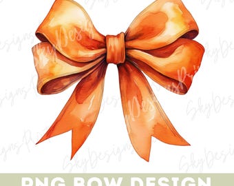 Orange Bow PNG, Coquette Orange Bow PNG, Coquette Bow PNG, Watercolor Orange Bow Png, Bow Png, Orange Bow Clipart, Sublimation, Trendy Png