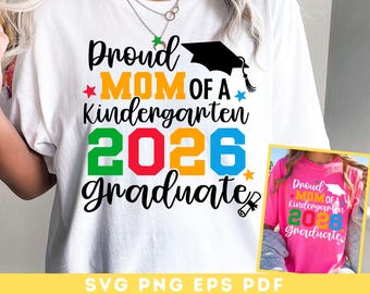 Dumna mama absolwenta przedszkola 2026 SVG PNG, koszulka z okazji ukończenia przedszkola SVG, pliki do wycięcia (pobieranie cyfrowe)
