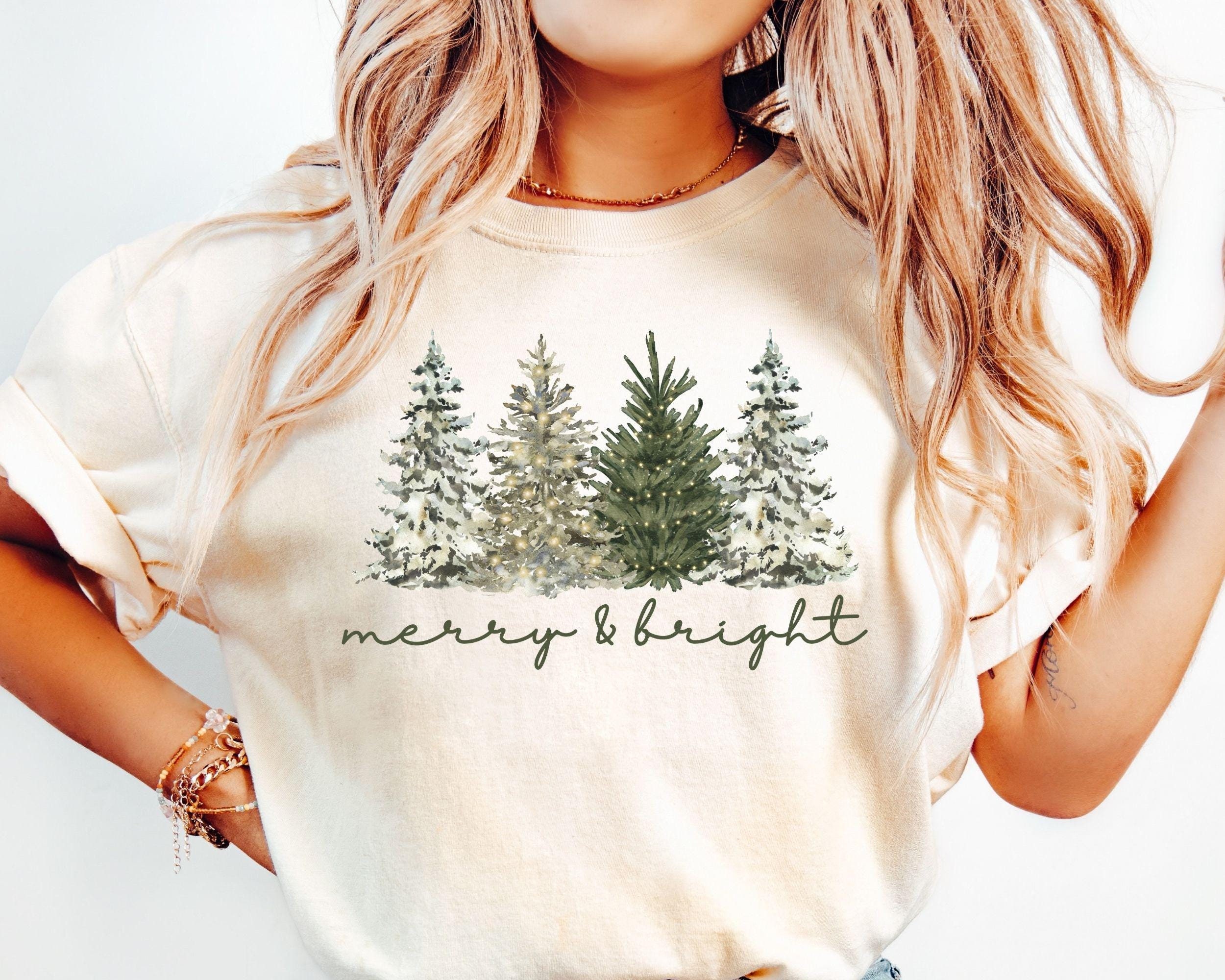 Merry and Bright PNG, Christmas Tree Png, Merry Christmas Png, Christmas Shirt, Sublimation Design, Watercolor Trees, Holiday, Christmas Png