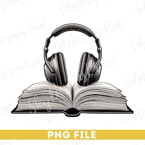 Audiobook Lover PNG: Headphones & Open Book (Digital Download)