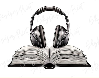 Audiobook Lover PNG: Headphones & Open Book (Digital Download)