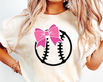 Baseball with Bow SVG-PNG, Coquette Pink Bow, Girls Baseball Svg, Baseball Sister Svg, Baseball Mom Svg, Softball Bow Svg,Baseball Shirt Svg