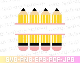 Pencil Name Frame SVG, Teacher SVG, School Svg, Pencil Split Monogram Frame Svg, Teacher Appreciation Gift, Back to School Svg, Pencil Svg