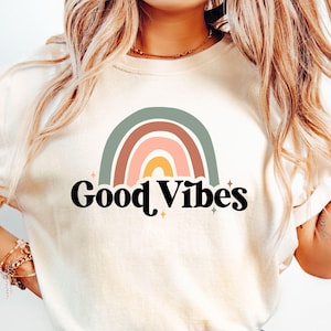 Good Vibes Rainbow SVG: retro positief citaat (digitale download)