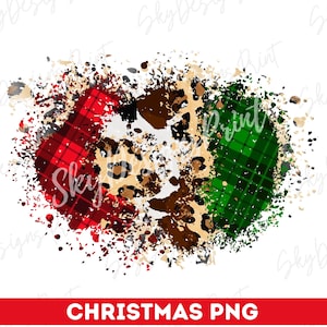 Sublimation de fond de Noël à carreaux rouge et vert effet vieilli PNG, Png de fond en cuir de vachette léopard, T-shirt png, Fond de Noël de Noël