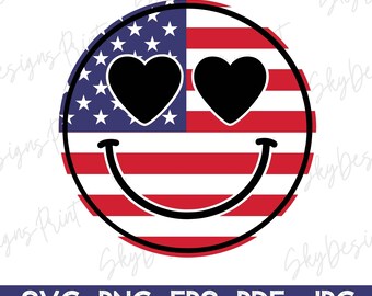 Sonrisa de Estados Unidos SVG, Sonrisa del 4 de julio Svg, Sonrisa de la bandera estadounidense Svg, Svg patriótico, Bandera estadounidense Png, Cara feliz de EE. UU., Día de la Independencia Svg