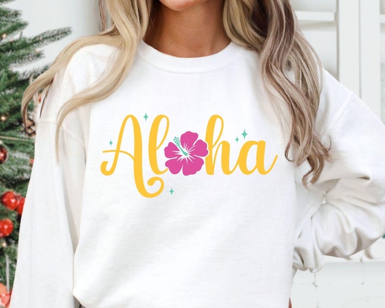 Sweatshirt Hawaii Aloha Fleurs Hawaïennes Tropicales Hibiscus Orchidée - Requin Surf Fun