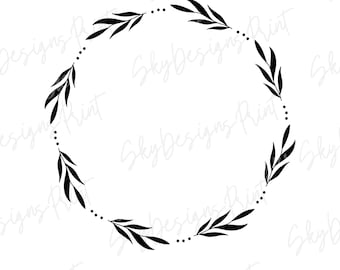 Corona floral SVG, Corona de laurel SVG, Marco circular SVG, Hojas de laurel, Corona SVG, Monograma de boda SVG, Decorativo, Vid, Borde SVG, Png