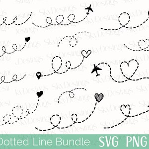 PNG de linha pontilhada SVG, caminho de avião Svg, linha tracejada Svg, rota de avião Svg, coração de avião Svg, linhas pontilhadas de viagem Svg, longa distância, Cricut