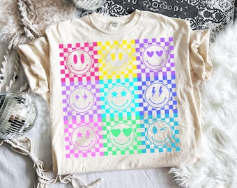 Neon Summer Smile Face Checkerboard SVG-PNG, Preppy Summer Png, Beach Life Png, Neon Trendy Summer Design (Digital Download)