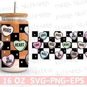Candy Hearts 16oz Libbey Glass SVG, Valentines Glass Can Wrap Svg, Conversation Hearts Svg Glass Wrap, Valentine Svg for Cups, Valentine Svg