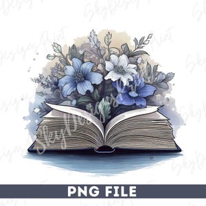 Floral Book PNG, Book Flowers Png, Book Lover Png, Floral Book Shirt Png, Bookish Png, Teacher Png, Reading Png, Watercolor Book Png