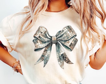 Glitter Bow PNG, Disco Bow Png, Coquette Glitter Bow Png, Sparkle Bow Png, Trendy Bow Png, Aesthetic, Disco Ball Print, Sublimation Design