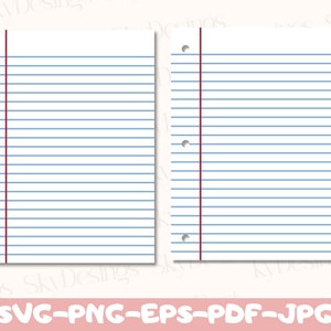 Quaderno a righe SVG, Quaderno di carta PNG, Carta a righe SVG, Quaderno a righe Svg, Carta scolastica Svg, Carta a righe stampabile, File di taglio Cricut