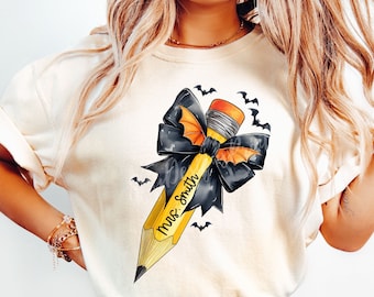 Insegnante Halloween Pencil PNG, Halloween Coquette Bow Png, Nome insegnante personalizzato, Halloween Png, Insegnante Png, Coquette Pencil, Pencil Bow Png