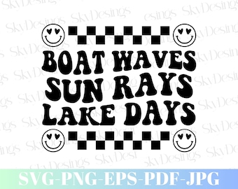 Lake Days SVG: Boat Waves, Sun Rays - Summer Vacation (Digital Download)