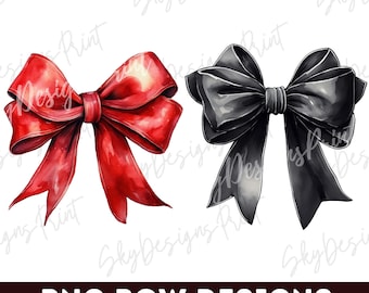 Coquette Black and Red Bow PNG, Black Bow Png, Red Bow Png, Watercolor Bow Png, Bow Png, Black Bow Clipart, Aesthetic Png, Trendy Bow Png