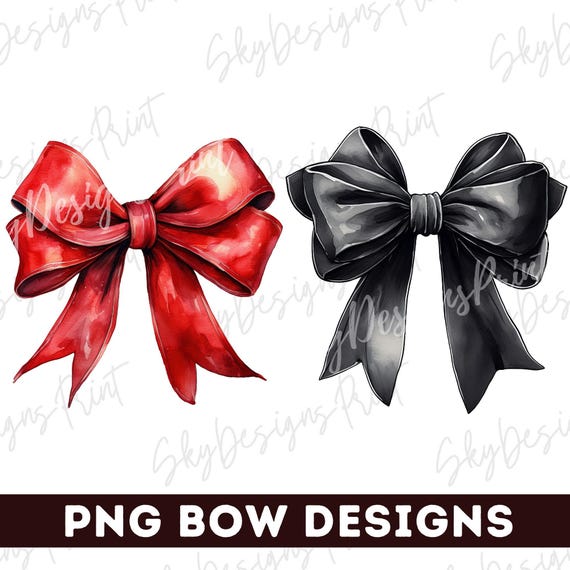 Coquette Black and Red Bow PNG, Black Bow Png, Red Bow Png, Watercolor Bow Png, Bow Png, Black Bow Clipart, Aesthetic Png, Trendy Bow Png