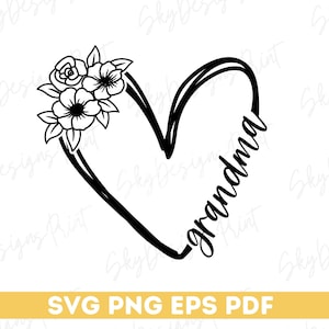 Corazón floral de abuela SVG, abuela Svg, corazón de abuela Svg, abuela floral Svg, camiseta de abuela Svg, día de la madre Svg, abuela Svg, Png