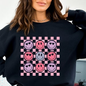 Valentine&#39;s Day Smile Face PNG, Valentines Love Smile Png, Checkered Smile Png, Heart Eyes Smile Png, Valentine Vibes Png, Smile Sublimation