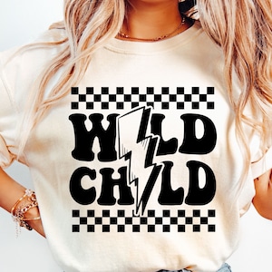 Wild Child SVG, Wild Child Lightning Bolt Svg, geruit Svg, Funny Kids Svg, Cool Kids Svg, peuter Svg, Funny Kids Design, Kids Shirt Svg