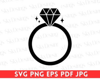 Pode incluir: Uma silhueta preta de um anel de noivado de diamante com um diamante grande no topo. O anel é rodeado por duas pequenas estrelas.