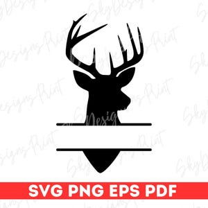 Hirschkopf-Monogramm SVG, Hirsch-Split-Rahmen SVG, Hirsch-Namensrahmen-Svg, Jagd-Svg, Jäger-Svg, Geweih, Hirschjagd-Rahmen-Svg Jagd-Monogramm