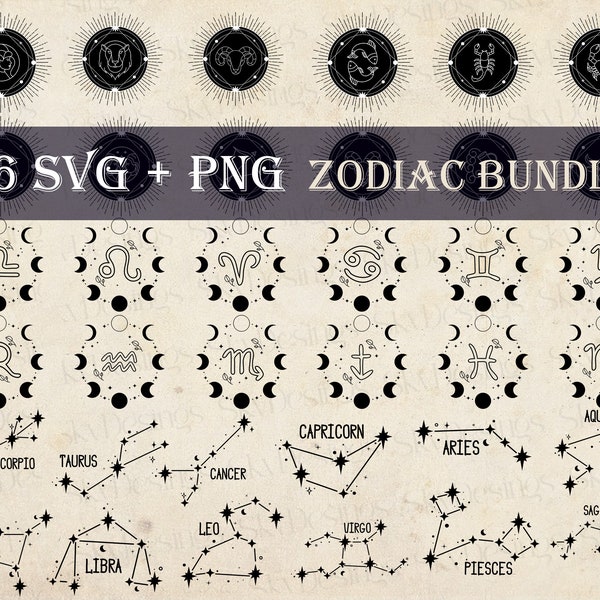Zodiac Signs SVG Bundle, Horoscope SVG, Astrology Signs Svg, Zodiac Symbols Svg, Astrology, Zodiac Constellation Svg, Zodiac Signs Clipart