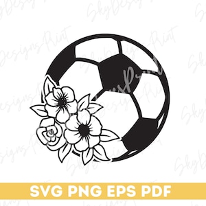Floral Soccer SVG, Soccer Svg, Flower Soccer Ball Svg, Girls Soccer Svg, Soccer Mom Svg, Arquivos de corte de futebol, Clipart de bola de futebol, Bola de futebol